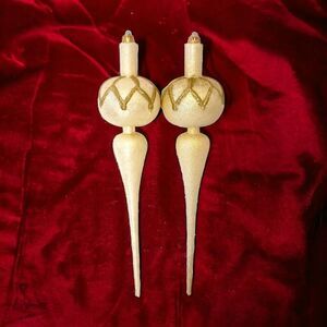 2 LARGE Glass Teardrop Finial Ornaments 12" Christmas Hand Blown Iridescent Vtg.